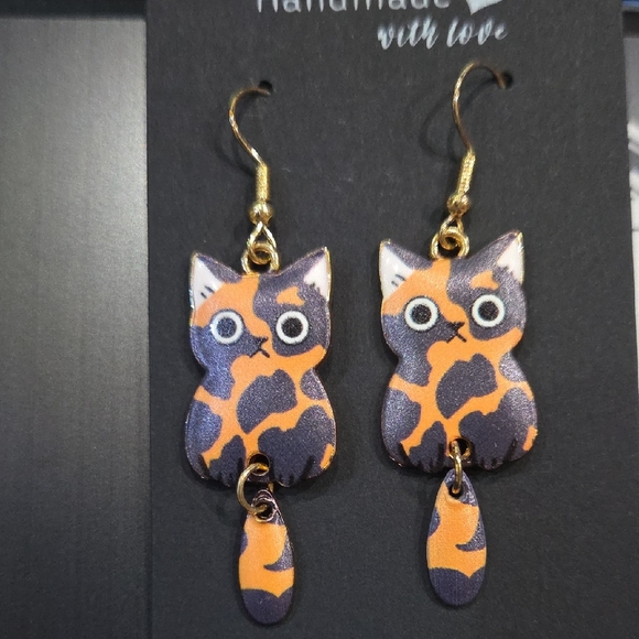 Jewelry - Handmade Cat Earrings - Orange and Black